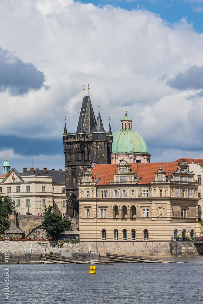 Fototapeta premium View of Bank of Vltava and Old Town. Prague, Czech Republic.