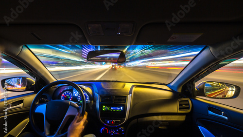 Night road view from inside car