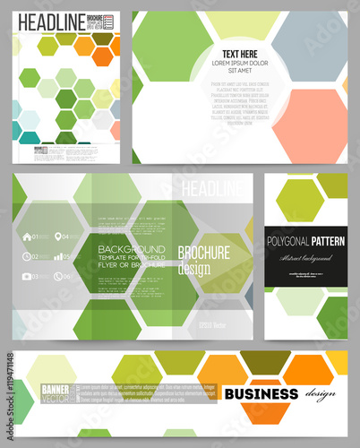 Set of templates for presentation, brochure, flyer or booklet. Abstract colorful business background, modern stylish hexagonal vector texture