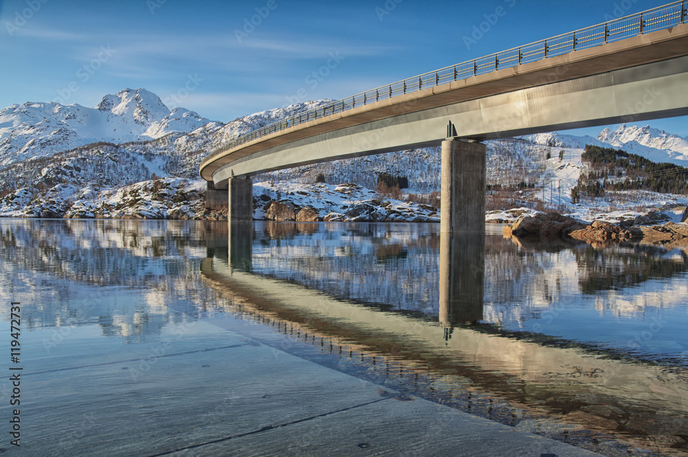 Austerstraumen Bridge on E10 road in Nordland, Norway