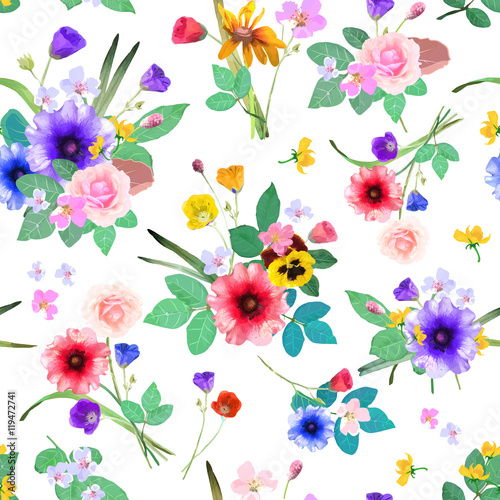 Vector illustration of floral seamless. Hand drawn beautiful flo