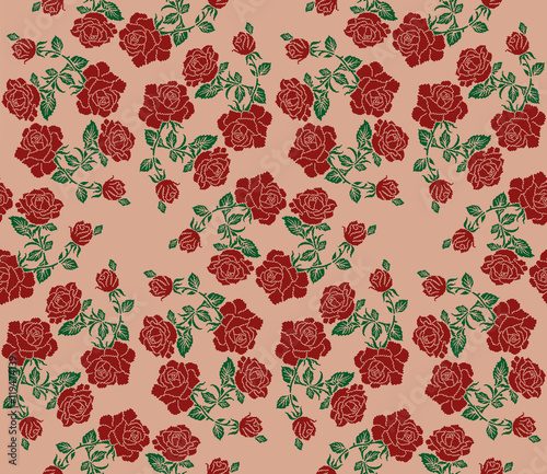 Color image of flowers (roses) using traditional Ukrainian embroidery elements. Can be used as pixel-art pattern. photo