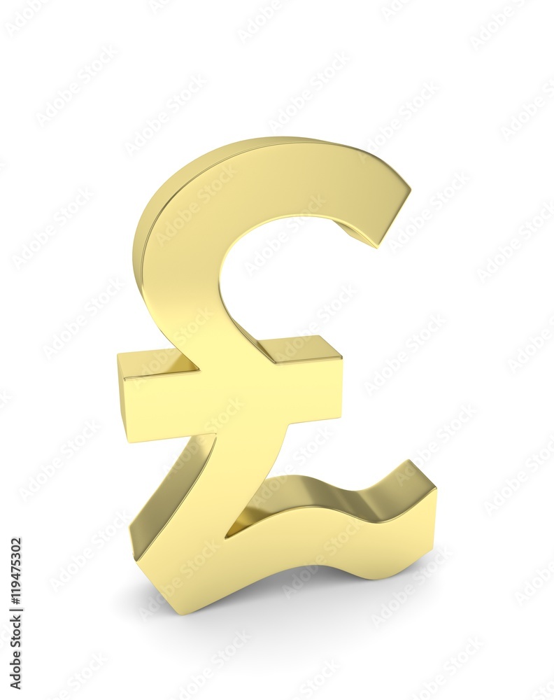 Isolated golden pound sign on white background. British currency. Concept of investment, european market, savings. Power, luxury and wealth. Great Britain, Nothern Ireland. 3D rendering. Isolated golden pound sign on white background. British currency. Concept of investment, european market, savings. Power, luxury and wealth. Great Britain, Nothern Ireland. 3D rendering.