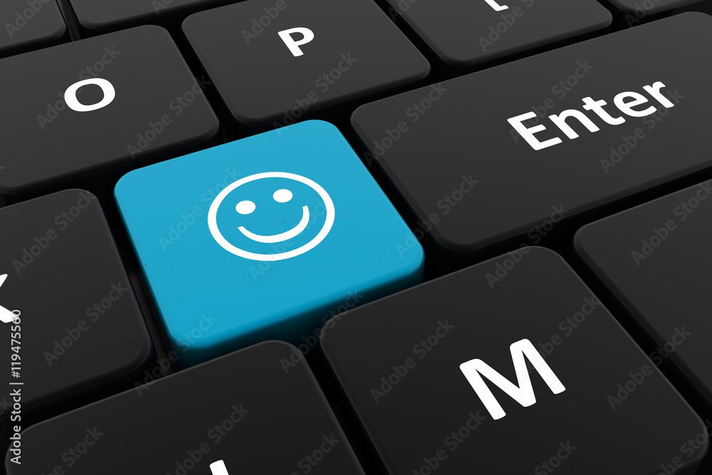 Computer keyboard, close-up button with the smiley. 3D render of a laptop keyboard Computer keyboard, close-up button with the smiley. 3D render of a laptop keyboard