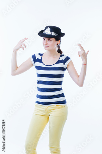 Woman imitating a police officer