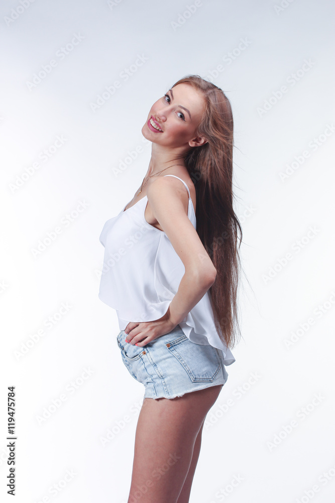 young woman in blue short young woman in blue short