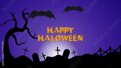 Happy Halloween loop animation, cemetery, graveyard, bats, tomb 4K photo