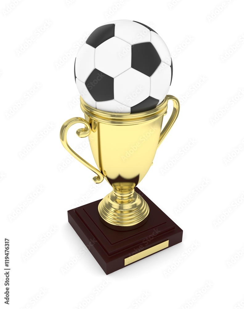 Golden cup and ball on white background. 3D rendering. Golden cup and ball on white background. 3D rendering.