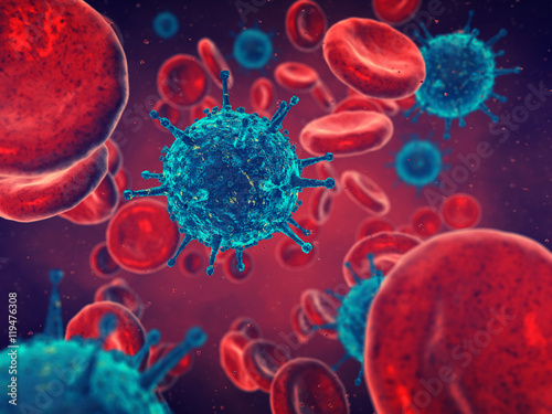 Фотография Viruses and red blood cells , Viral disease epidemic , Infection