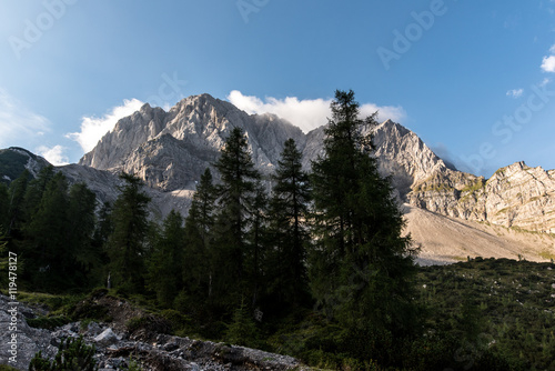 Lampsenspitze, majestic mountain peak over Ahornboden in Tyrol Austria