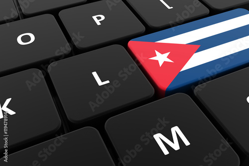 Computer keyboard, close-up button of the flag of Cuba. 3D render of a laptop keyboard
