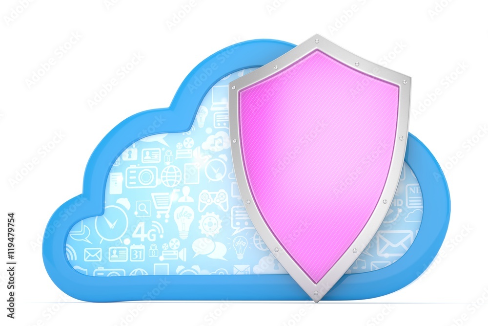 cloud and shield, cloud security concept. 3d rendering. cloud and shield, cloud security concept. 3d rendering.