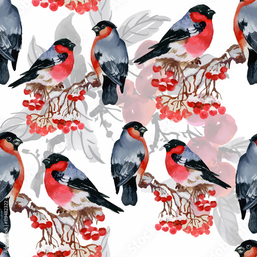 Wallpaper Mural Watercolor hand drawn seamless pattern with tropical summer flowers and exotic birds Torontodigital.ca