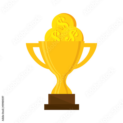 trophy coins cup winner money award victory economy vector illustration