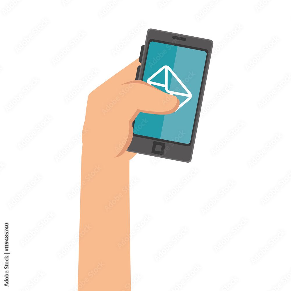 hand holding a smartphone mail message  phone mobile communication technology vector illustration