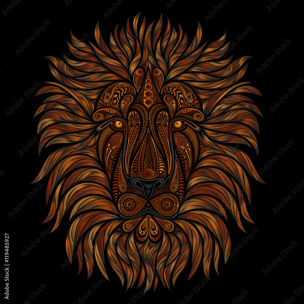 Fototapeta premium Red lion of vector patterns on a black background.