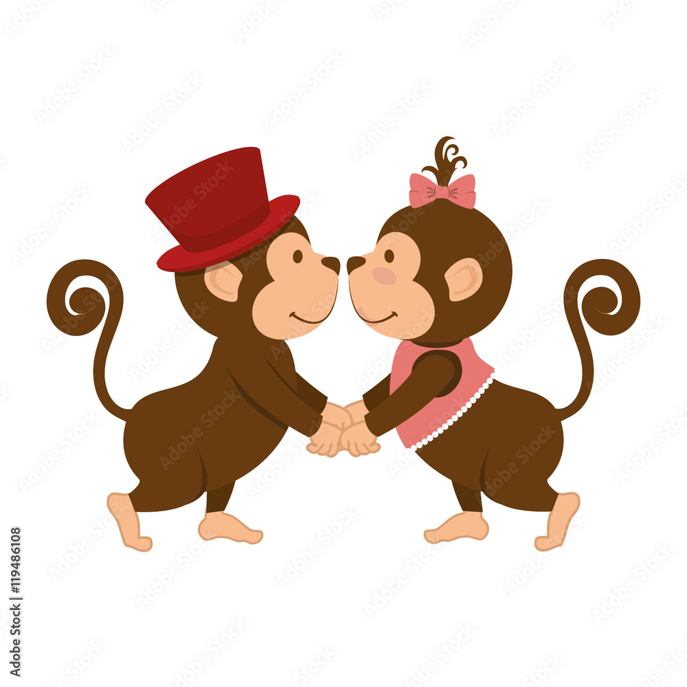 monkey animal couple love cartoon funny wildlife vector illustration Stock  Vector | Adobe Stock