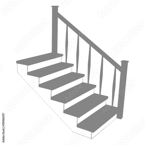 Modern gray staircase icon. Ladder 3d side view. Vector illustration on white background.