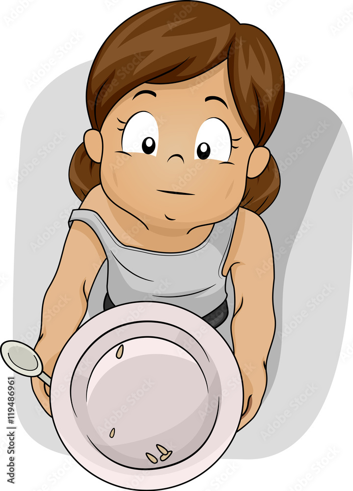 Kid Girl Food Shortage Empty Plate Stock Vector | Adobe Stock