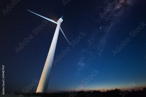 Windmill with Long Exposure Night Sky © Vadimsadovski