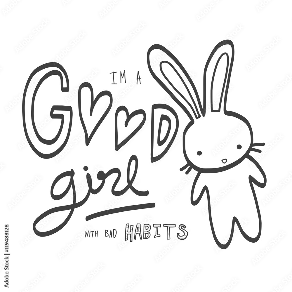 Obraz premium Good girl with bad habits cartoon illustration