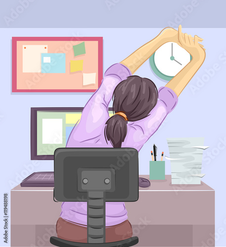 Girl Office Back Stretch Hair
