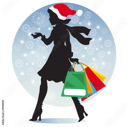 Christmas Shopping Woman Silhouette