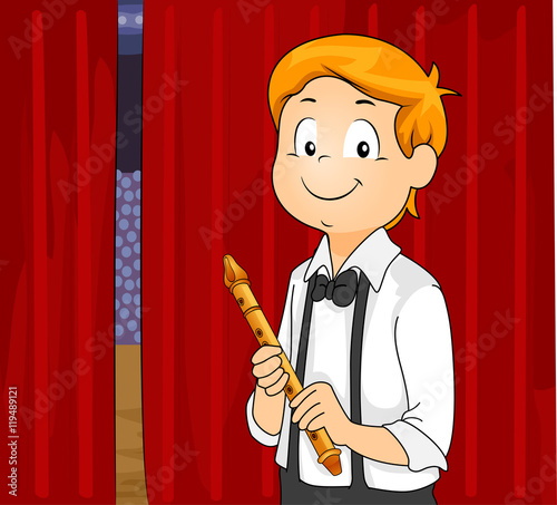 Kid Boy Flute Back Stage