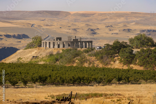 Maryhill Stonehenge. The Maryhill Stonehenge is a replica of Stonehenge in England located in Maryhill, Washington and is a memorial to those who had died in World War I. Commissioned by Samual Hill. photo