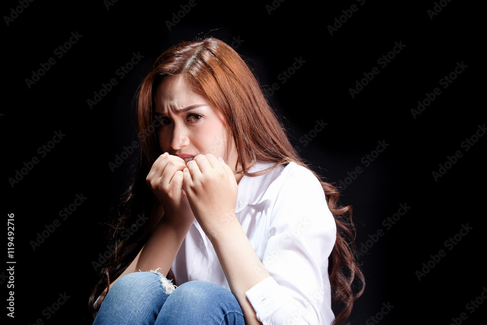 Obraz premium Portrait beautiful woman in scare emotion.