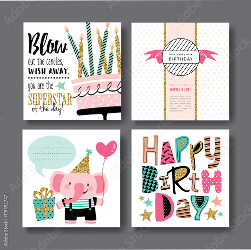 Set of birthday greeting cards design