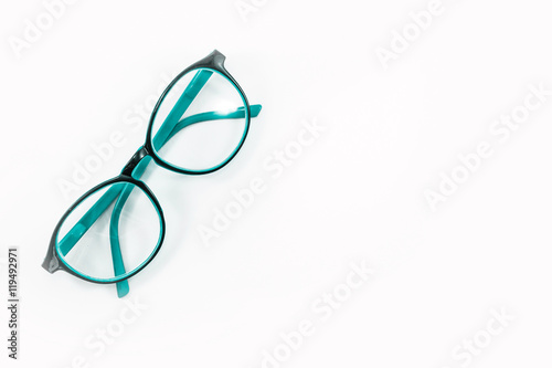 Blue glasses on a white background.