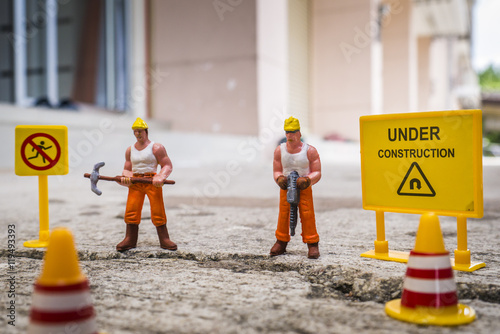 Maintenance team to repair street cracked , Miniature figure