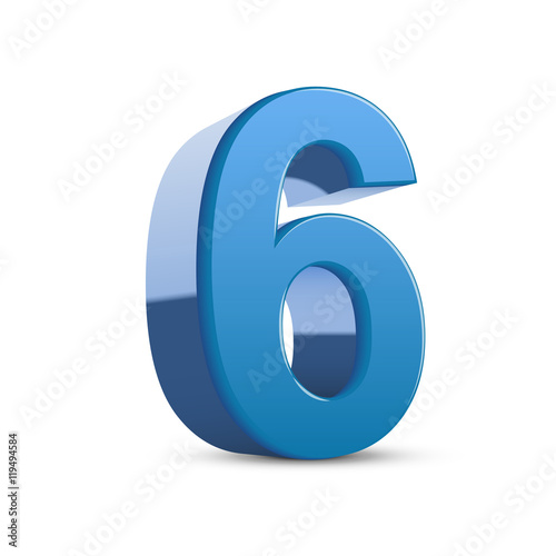 3d shiny blue number 6