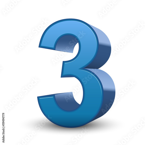 3d shiny blue number 3