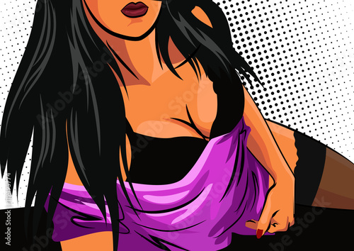 Sexy Girl in in black lingerie Lying - Vector Illustration