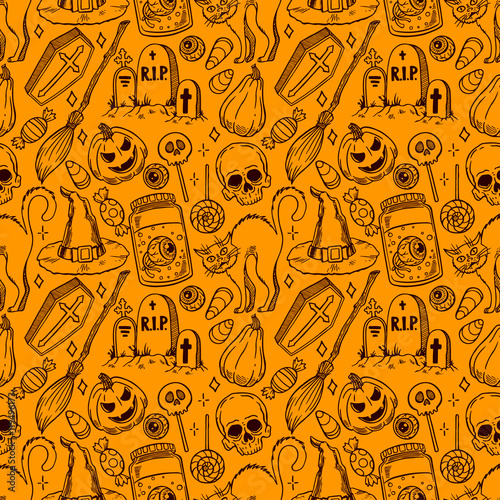 seamless sketch Halloween pattern