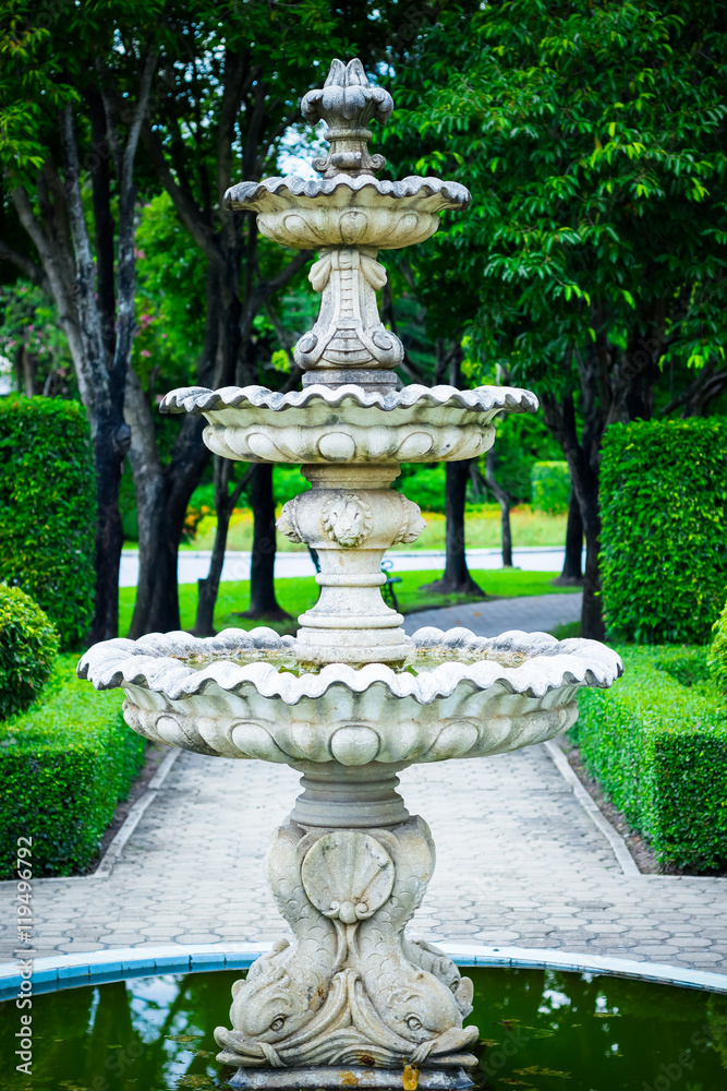 beautiful classic fountain multi-tiered in the formal park