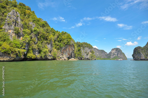 Rock islands in a Phang Nga Bay, Thailand View from boat. © seksanpk