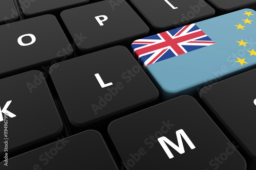 Computer keyboard, close-up button of the flag of Tuvalu. 3D render of a laptop keyboard