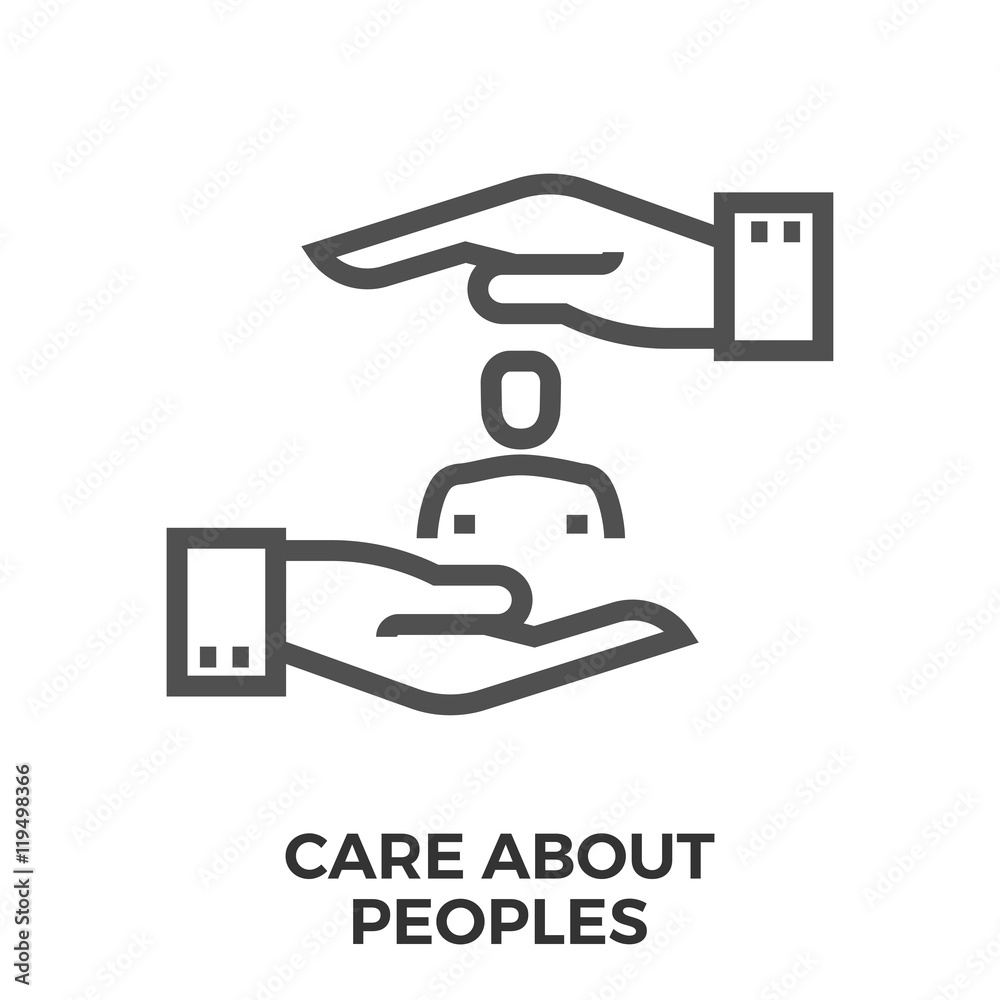 Care about peoples thin line vector icon isolated on the white background.