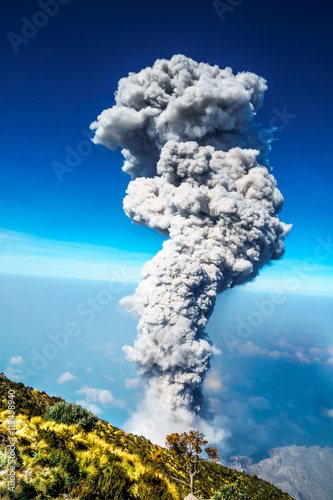 eruption of volcano santiaguito in guatemala photo