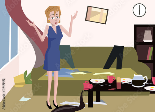 woman at messy room