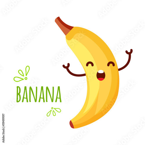 Cheerful Cartoon banana raising his hands