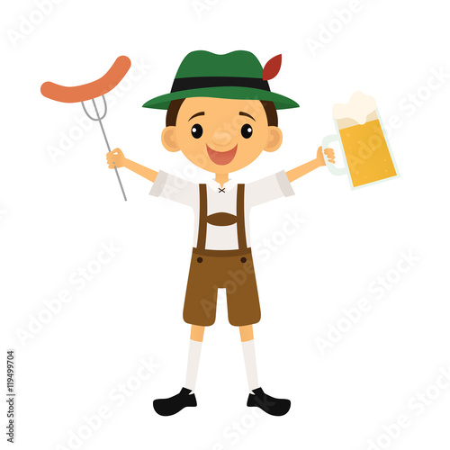 Oktoberfest guy holding a sausage and a beer