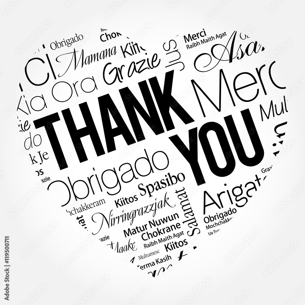 Thank You Love Heart Word Cloud in different languages, concept ...