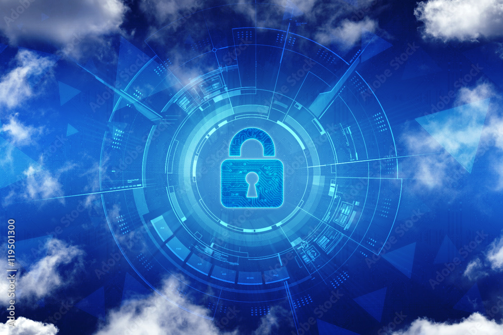 Naklejka premium Security concept: Lock on digital screen, contrast, 2d illustration