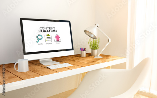 Schilderij op canvas minimalist workplace with content curation concept