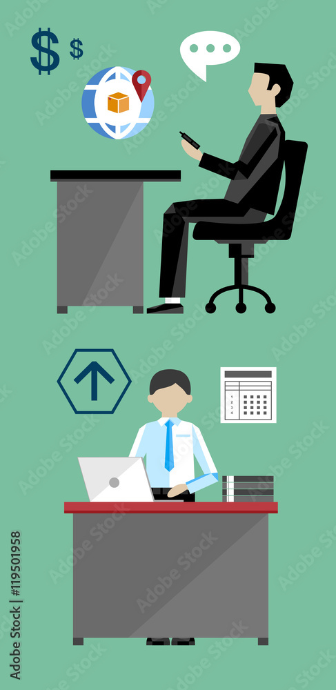 Project management business multitasking concept flat vector