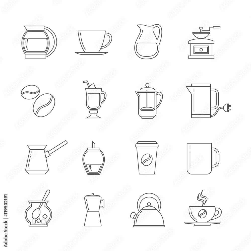 Coffee thin line vector icons set Coffee thin line vector icons set